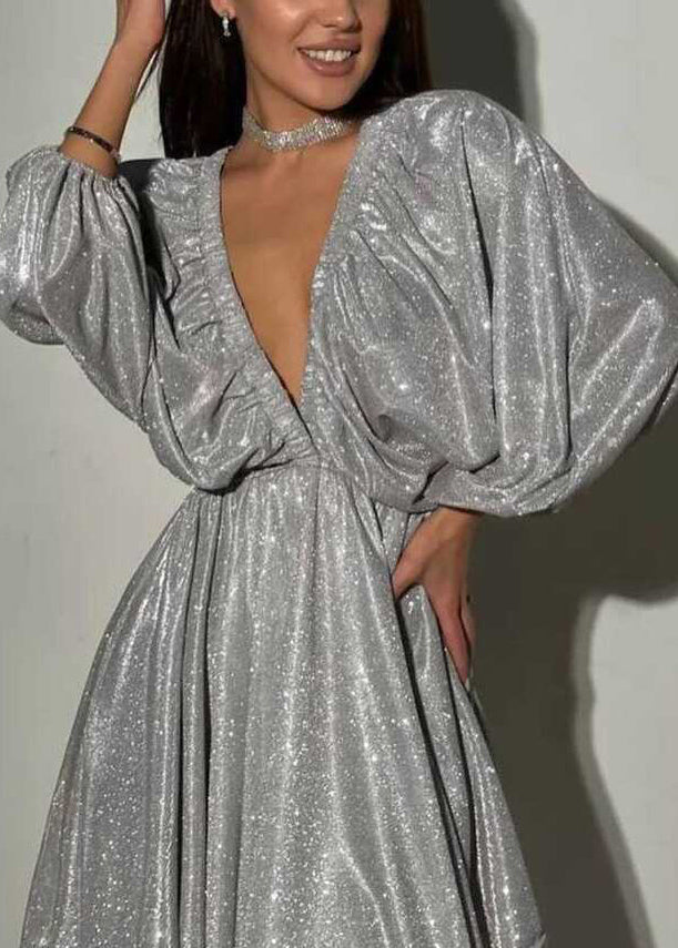European And American Silver V Neck Sexy Party Dress
