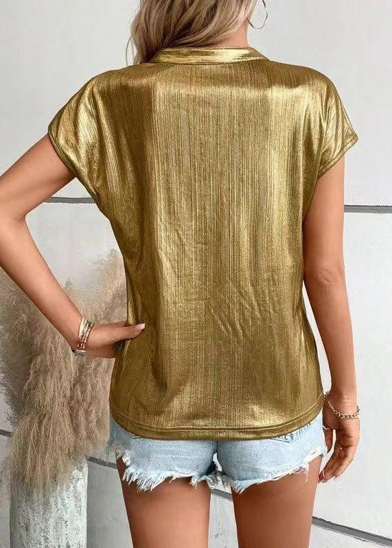 European And American Style 2024 New Gold Thin Shirt Bat Sleeves