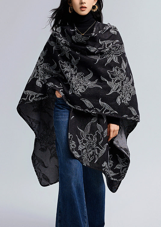 European And American Style Black Jacquard Oversized Shawl