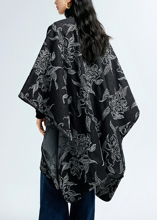 European And American Style Black Jacquard Oversized Shawl