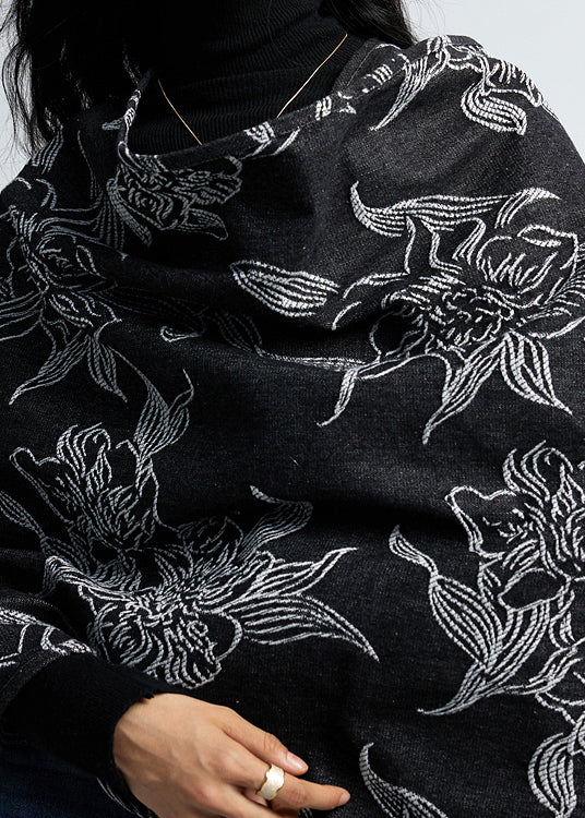 European And American Style Black Jacquard Oversized Shawl