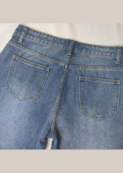 European And American Style Blue Pockets Denim Straight Pants Spring