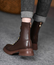 European And American Style Brown Splicing Chunky Boots