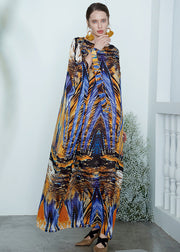 European And American Style Colorblock Print Chiffon Robe Dress Summer