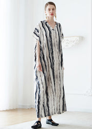 European And American Style V Neck Striped Cotton Holiday Robe Dresses Summer