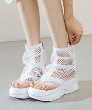 European And American Style White Platform Breathable Mesh Clip Toe Cool Boots