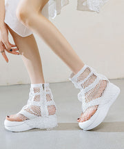 European And American Style White Platform Breathable Mesh Clip Toe Cool Boots