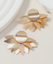 Exaggerated Gold Heavy Metal Floral Earrings For Women