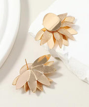 Exaggerated Gold Heavy Metal Floral Earrings For Women