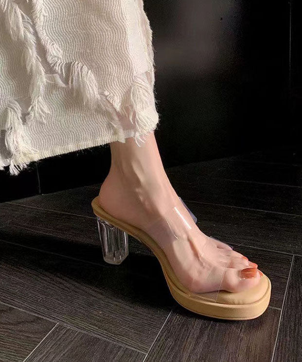 Fashion Apricot Clear Chunky Heel Slide Sandals