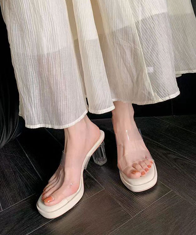 Fashion Apricot Clear Chunky Heel Slide Sandals