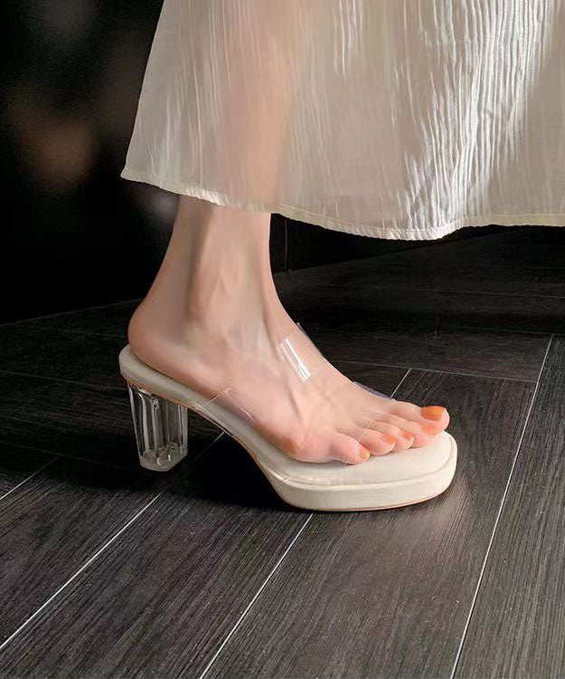 Fashion Apricot Clear Chunky Heel Slide Sandals