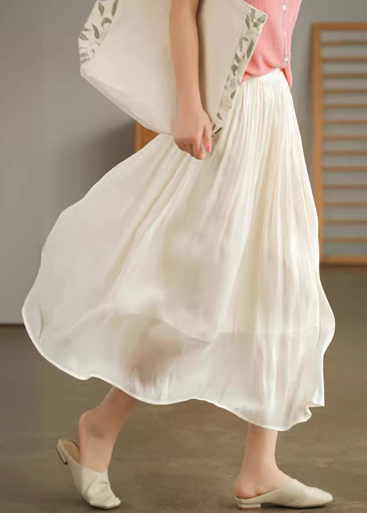 Fashion Apricot Elastic Waist Exra Large Hem Silk Skirts Summer