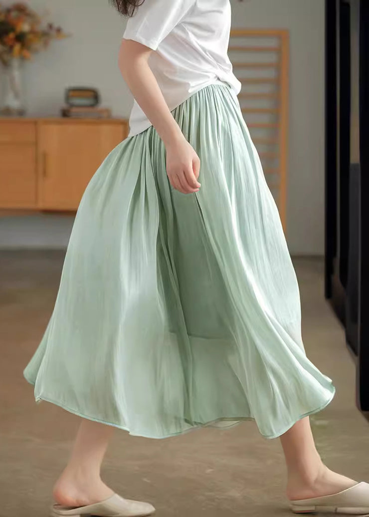 Fashion Apricot Elastic Waist Exra Large Hem Silk Skirts Summer