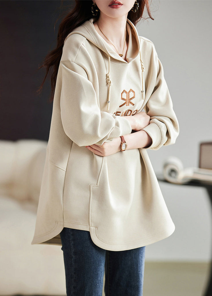 Fashion Apricot Embroidered Cotton Sweatshirts Top Spring