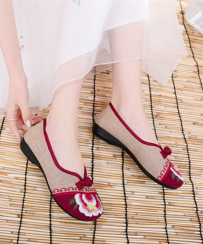 Fashion Apricot Genuine Leather Embroider Flower Splicing Flat Feet Shoes