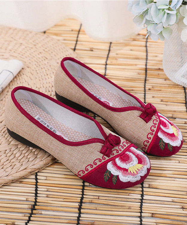 Fashion Apricot Genuine Leather Embroider Flower Splicing Flat Feet Shoes