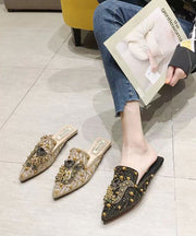 Fashion Apricot Zircon Nail Bead Pointed Toe Slide Sandals
