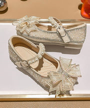 Fashion Apricot Zircon Pearl Kids Buckle Strap Flats