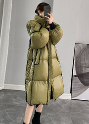 Fashion Army Green Hooded Zippered Patchwork Duck Down Canada Goose Coats Winter