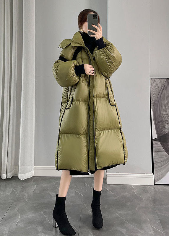 Fashion Army Green Hooded Zippered Patchwork Duck Down Canada Goose Coats Winter