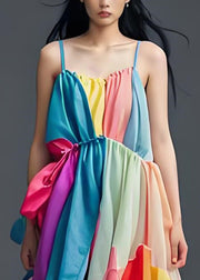 Fashion Asymmetrical Design Patchwork Cotton Spaghetti Strap Sleeveless