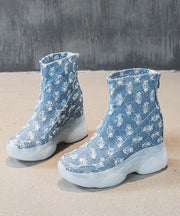 Fashion Baby Blue Cowboy Splicing Hollow Out Sequin Wedge High Wedge Heels Shoes