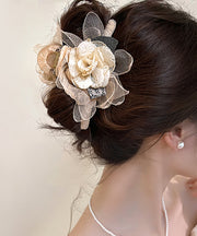 Fashion Beige Alloy Camellia Flower Tulle Hairpin