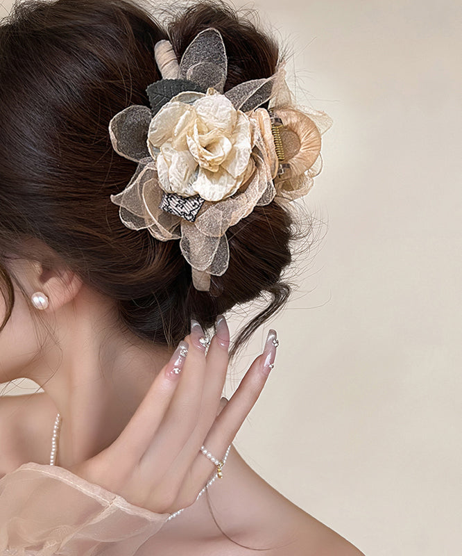 Fashion Beige Alloy Camellia Flower Tulle Hairpin