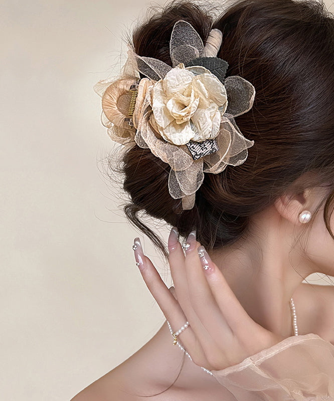 Fashion Beige Alloy Camellia Flower Tulle Hairpin