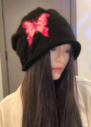 Fashion Beige Butterfly Embroidery Knit Bonnie Hat