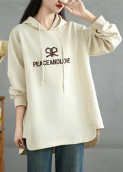 Fashion Beige Embroidered Graphic Cotton Sweatshirts Top Spring