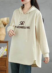 Fashion Beige Embroidered Graphic Cotton Sweatshirts Top Spring