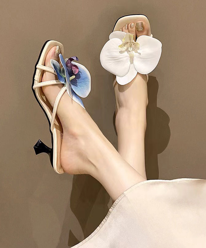 Fashion Beige Faux Leather Splicing Floral Slide Sandals