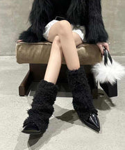 Fashion Beige Fuzzy Fur Splicing Heels Boots Pointed Toe