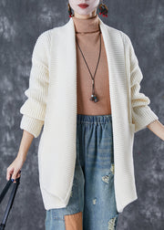 Fashion Beige Oversized Pockets Knit Cardigans Fall