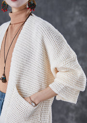 Fashion Beige Oversized Pockets Knit Cardigans Fall