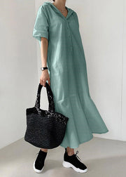 Fashion Beige Patchwork Button Hoded Long Shirt Dress Short Sleeve