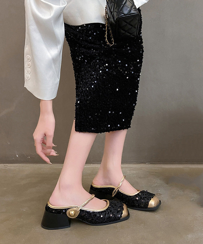 Fashion Beige Sequins Splicing Buckle Strap Splicing Sandals