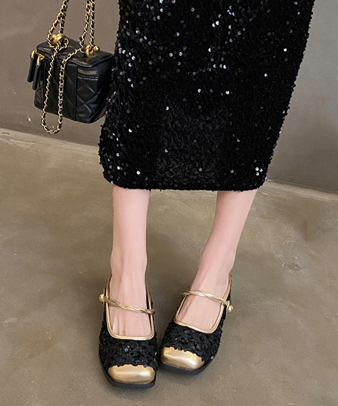 Fashion Beige Sequins Splicing Buckle Strap Splicing Sandals