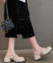 Fashion Beige Sequins Splicing Buckle Strap Splicing Sandals