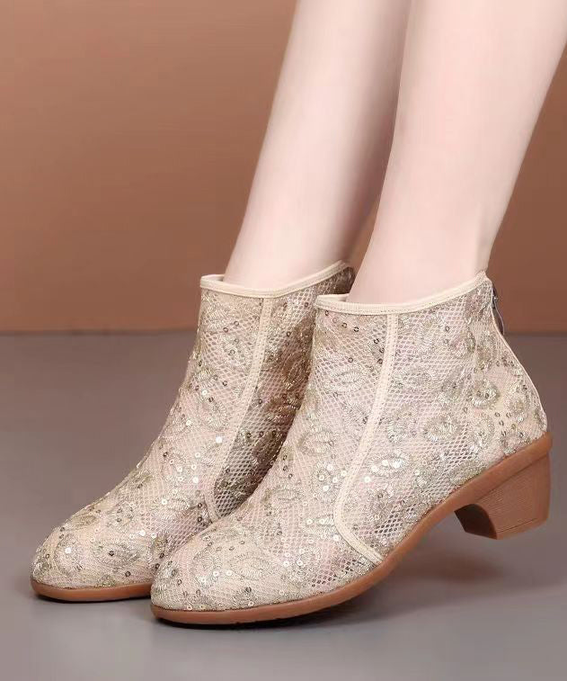 Fashion Beige Splicing Zipper Chunky Ankle Boots