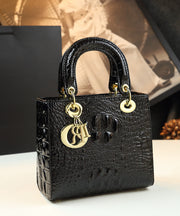 Fashion Black Alligator Pattern Solid Durable Faux Leather Tote Handbag