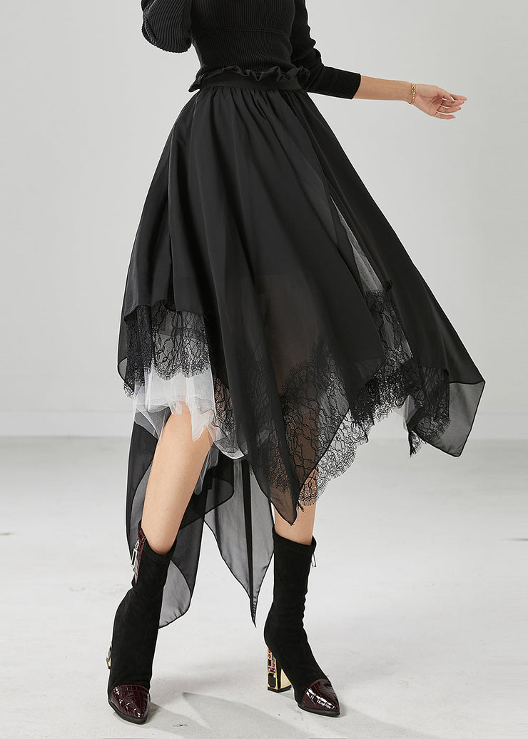 Fashion Black Asymmetrical Chiffon Holiday Skirts Summer