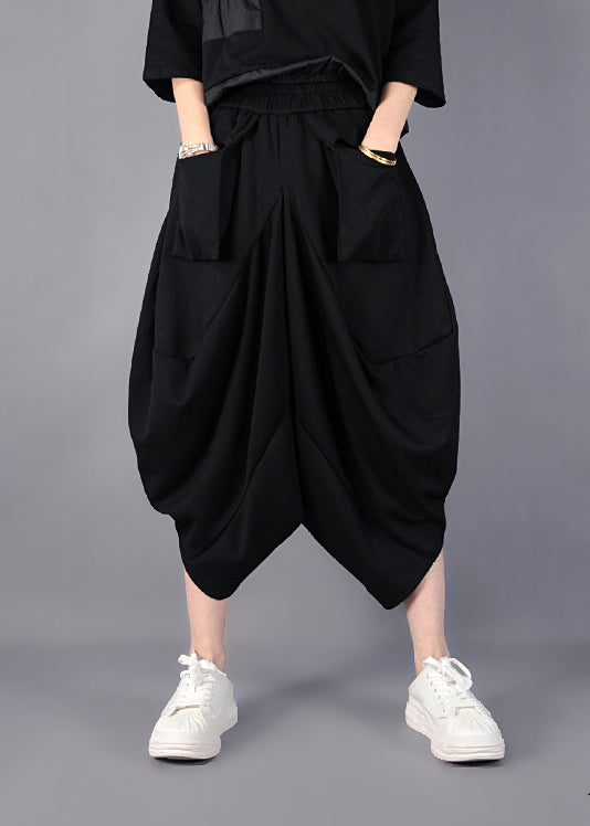 Fashion Black Asymmetrical Cotton Harem Pants Spring