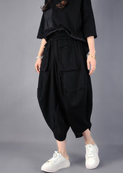 Fashion Black Asymmetrical Cotton Harem Pants Spring