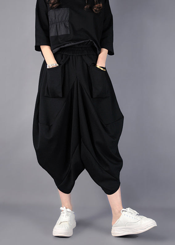 Fashion Black Asymmetrical Cotton Harem Pants Spring