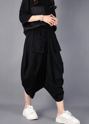 Fashion Black Asymmetrical Cotton Harem Pants Spring