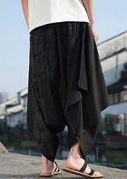 Fashion Black Asymmetrical Jacquard Patchwork Ice Silk Men Harem Pants Summer