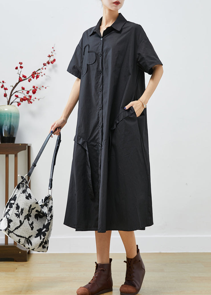 Fashion Black Asymmetrical Patchwork Cotton Maxi Dresses Summer